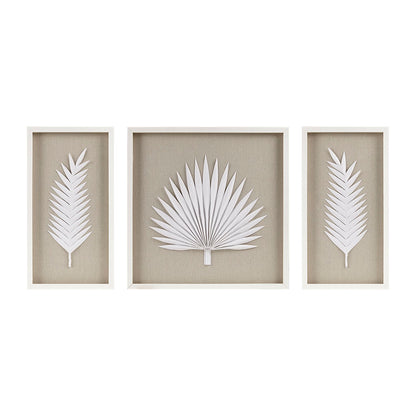 Sabal Framed Rice Paper Palm Leaves 3-piece Shadowbox Wall Decor Set - Off-White
