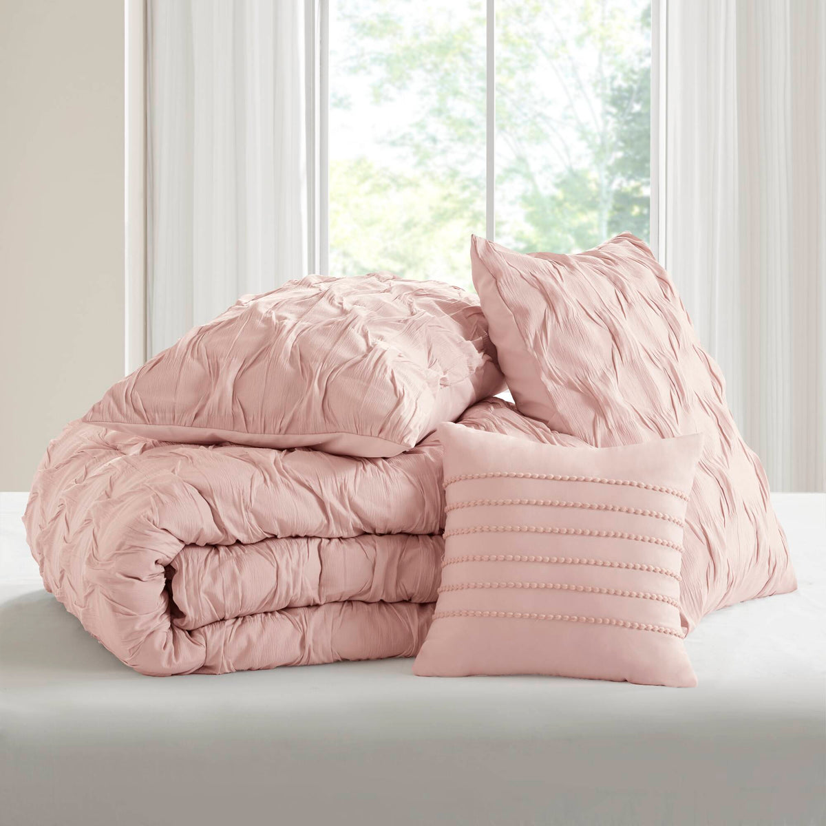 Bailey Diamond Pintuck Pleated Woven Comforter Set - Pink