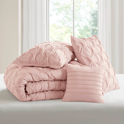 Bailey Diamond Pintuck Pleated Woven Comforter Set - Pink