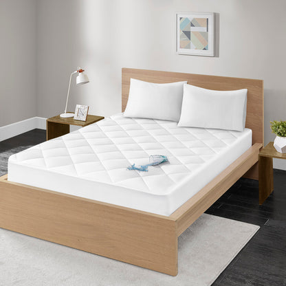 Quiet Nights 300 Thread Count Cotton Sateen Waterproof Mattress Pad - White
