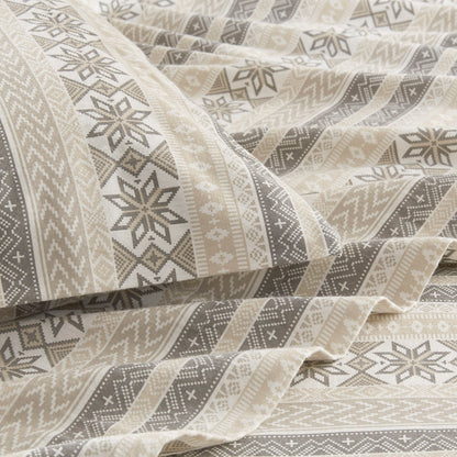 Cozy Cotton Flannel Printed Sheet Set - Gray/Taupe Nordic