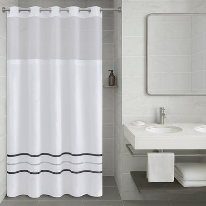 Plain Weave Premium Shower Curtain- Ribbon - White