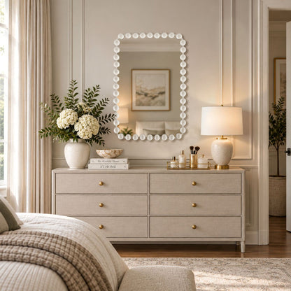 Marlowe 24X36 Rounded Rectangle Beaded Wall Mirror - White
