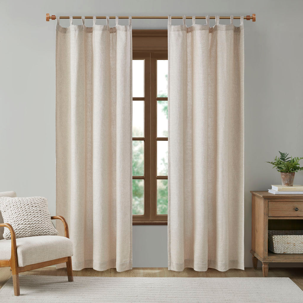 Beals Faux Linen Tab Top Fleece Lined Curtain Panel - Natural