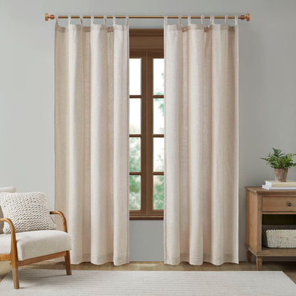 Beals Faux Linen Tab Top Fleece Lined Curtain Panel - Natural