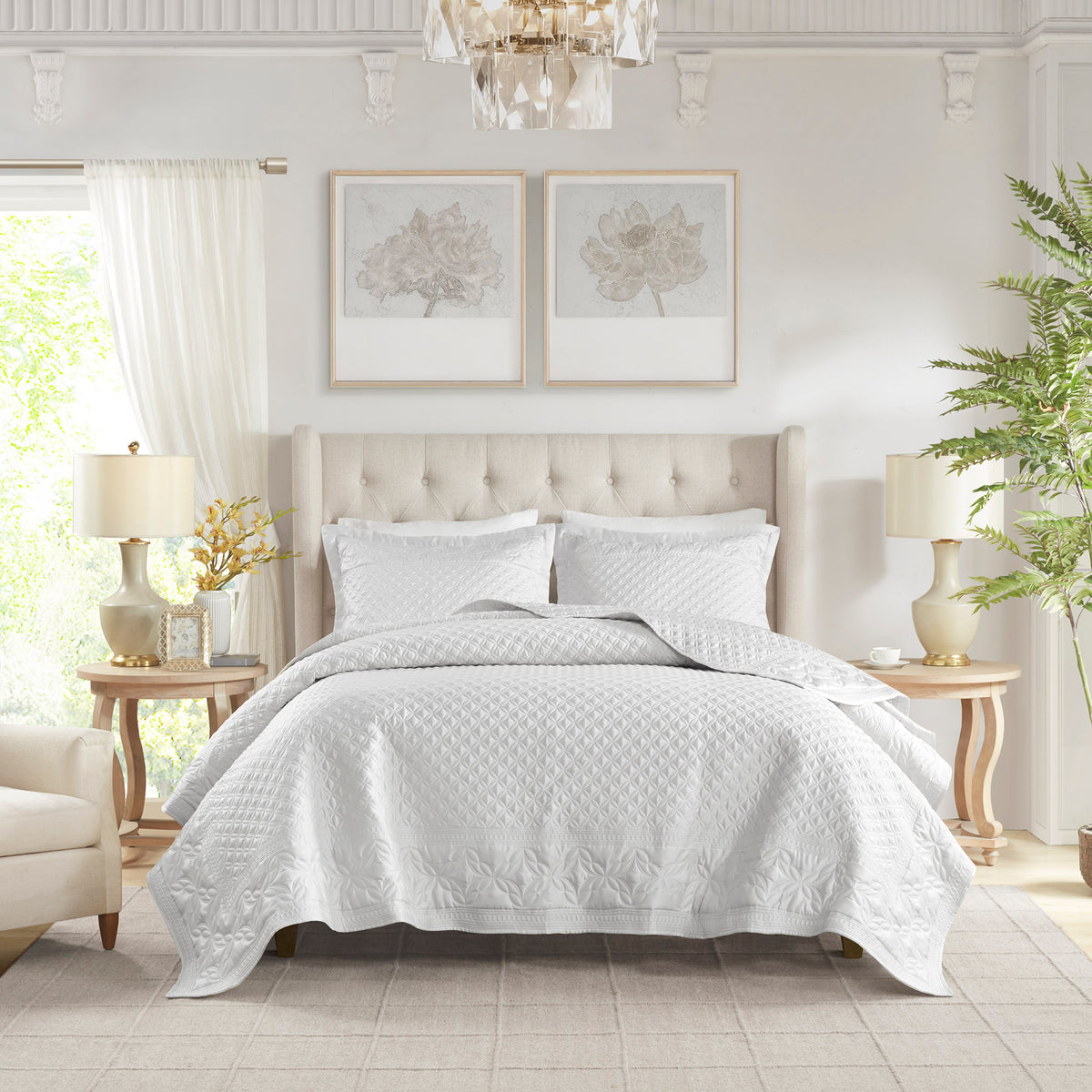 Versailles 3 Piece Quilt Set - Grey