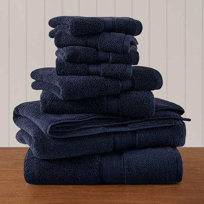 800GSM 100% Cotton 8 Piece Towel Set - Dark Navy
