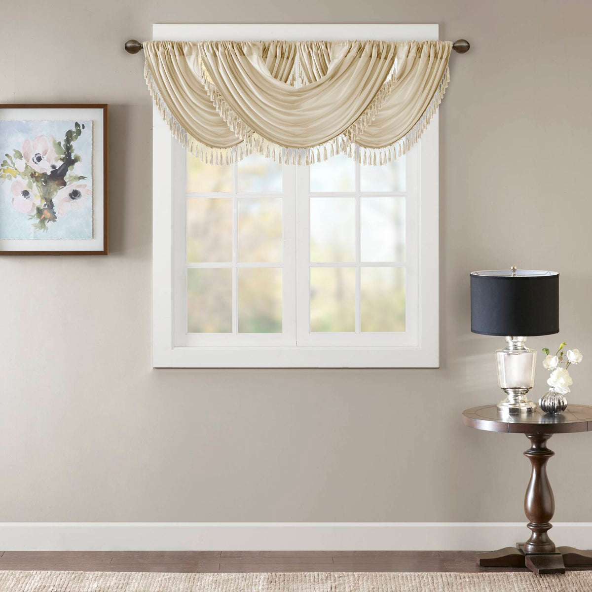 Elena Faux Silk Waterfall Embellished Valance - Champagne