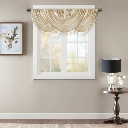 Elena Faux Silk Waterfall Embellished Valance - Champagne