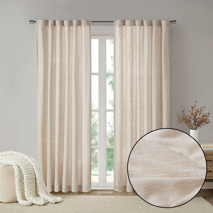 Beals Faux Linen Rod Pocket and Back Tab Fleece Lined Curtain Panel - Natural