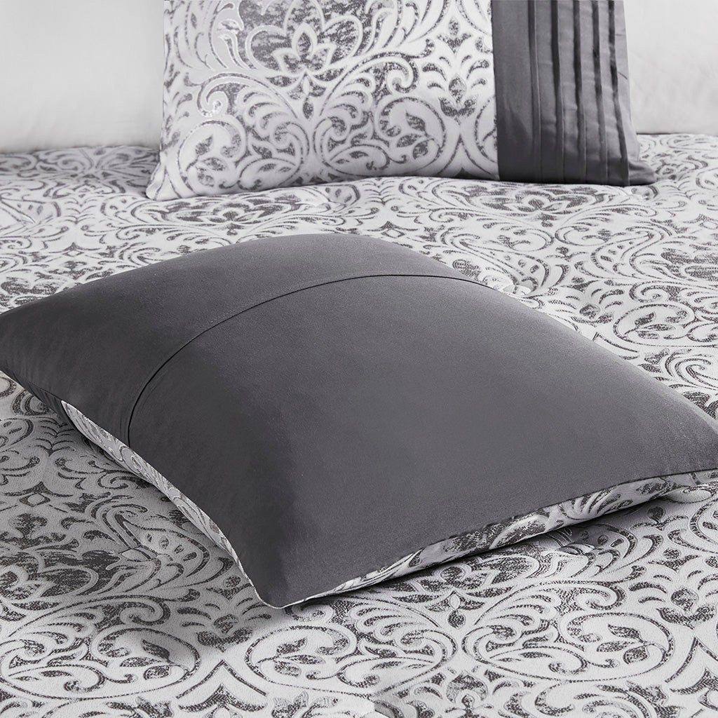 Emilia 12 Piece Jacquard Comforter Set with Bed Sheets - Silver