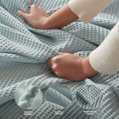 Waffle Weave Cotton Blanket - Aqua