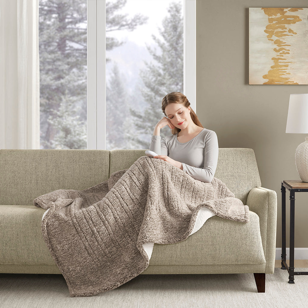 Marbled Sherpa Heated Throw - Grey