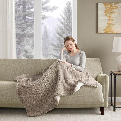Marbled Sherpa Heated Throw - Grey
