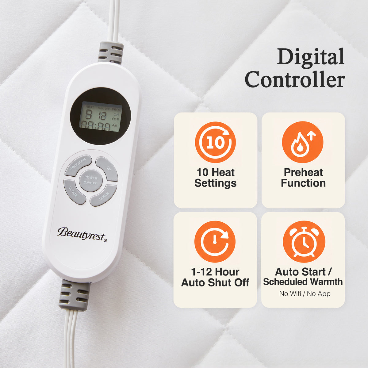 Microfiber Programmable Heated Mattress Pad - White