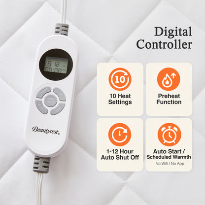 Microfiber Programmable Heated Mattress Pad - White