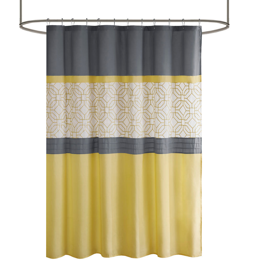 Donnell Embroidered and Pieced Shower Curtain - Yellow/Grey