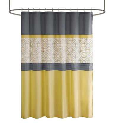 Donnell Embroidered and Pieced Shower Curtain - Yellow/Grey