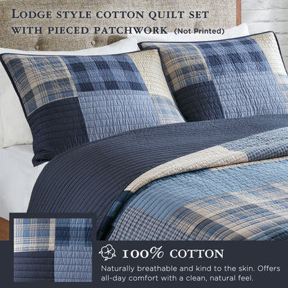Winter Hills Oversized Cotton Quilt Set - Blue