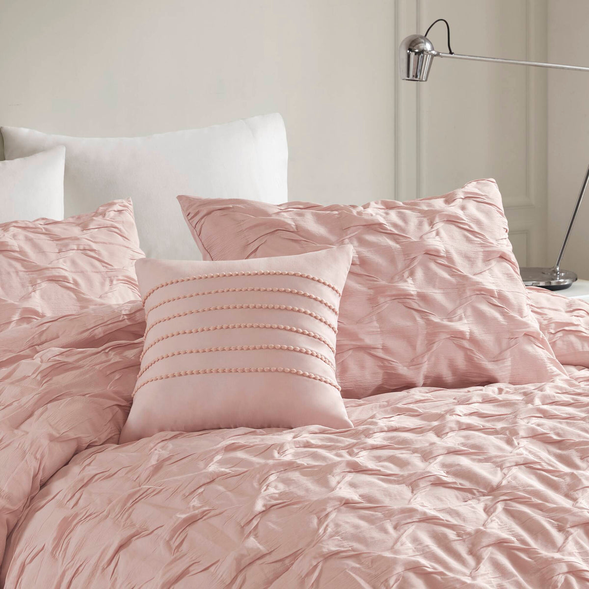 Bailey Diamond Pintuck Pleated Woven Comforter Set - Pink