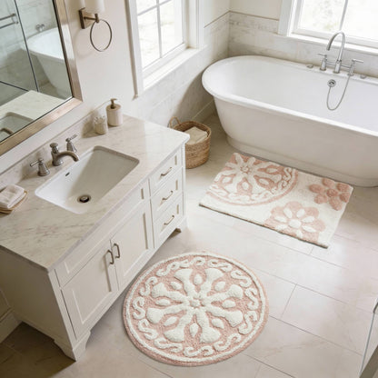 Casablanca Medallion Cotton Tufted Bath Rug - Pink