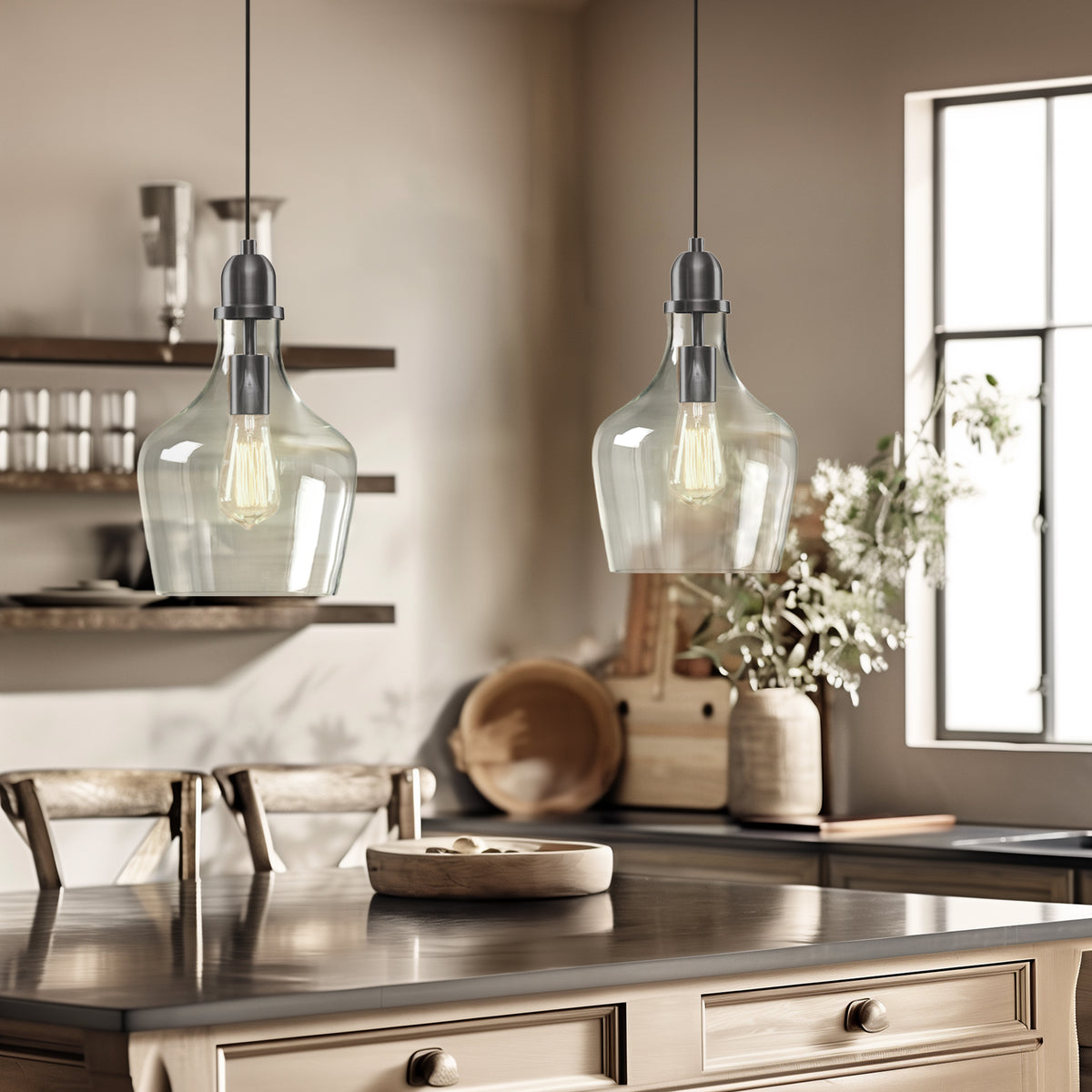 Auburn Bell Shaped Hanging Glass Pendant Light - Bronze/Clear