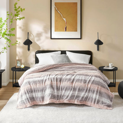 Zuri Faux Fur Blanket - Blush/Grey