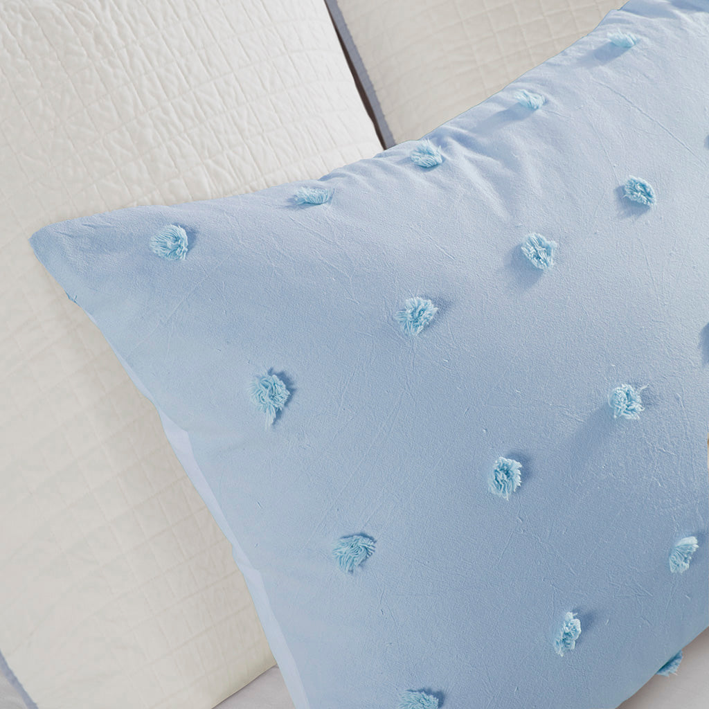 Brooklyn Cotton Jacquard Comforter Set with Euro Shams and Throw Pillows - Blue