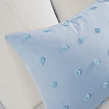 Brooklyn Cotton Jacquard Comforter Set with Euro Shams and Throw Pillows - Blue