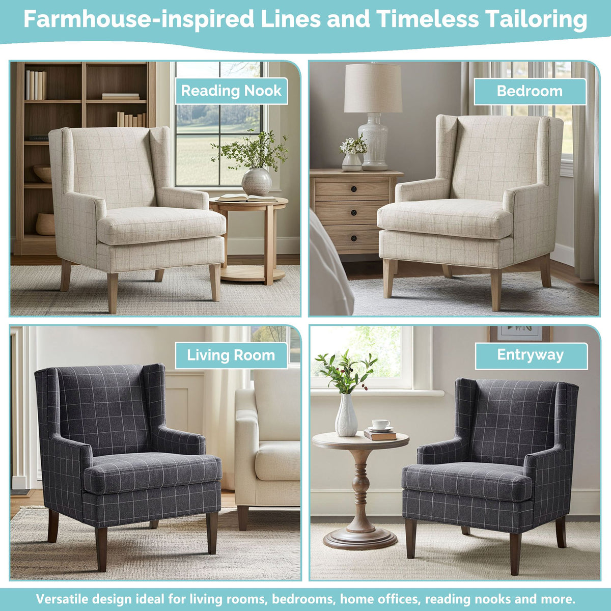 Decker Wingback Armchair - Charcoal