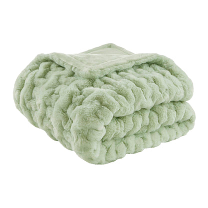 Ruched Fur Throw - Sage Green
