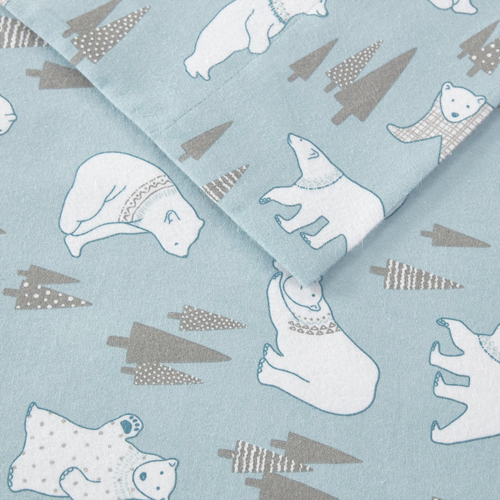 Cozy Cotton Flannel Printed Sheet Set - Blue Polar Bears