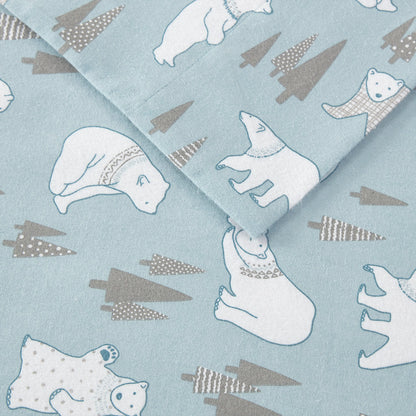 Cozy Cotton Flannel Printed Sheet Set - Blue Polar Bears