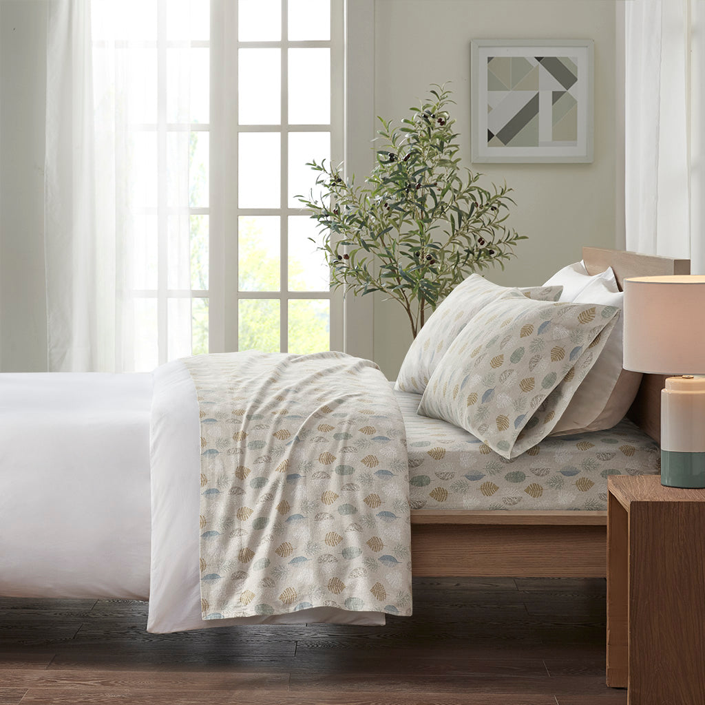 Cozy Cotton Flannel Printed Sheet Set - Multi Leaves