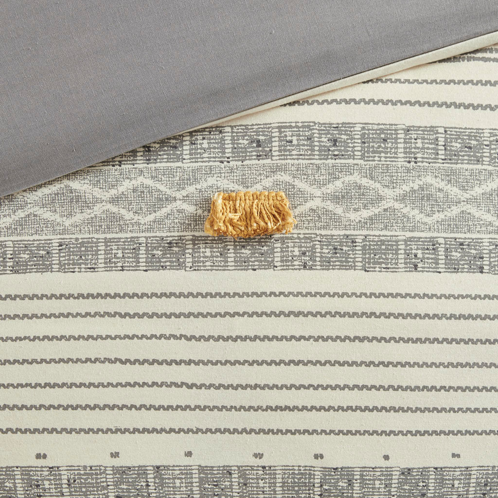 Cody 3 Piece Cotton Duvet Cover Set - Gray/Yellow