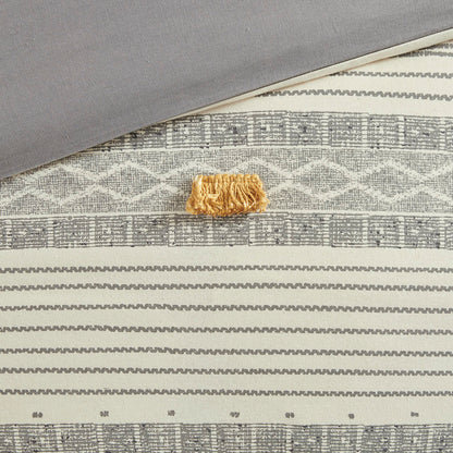 Cody 3 Piece Cotton Duvet Cover Set - Gray/Yellow