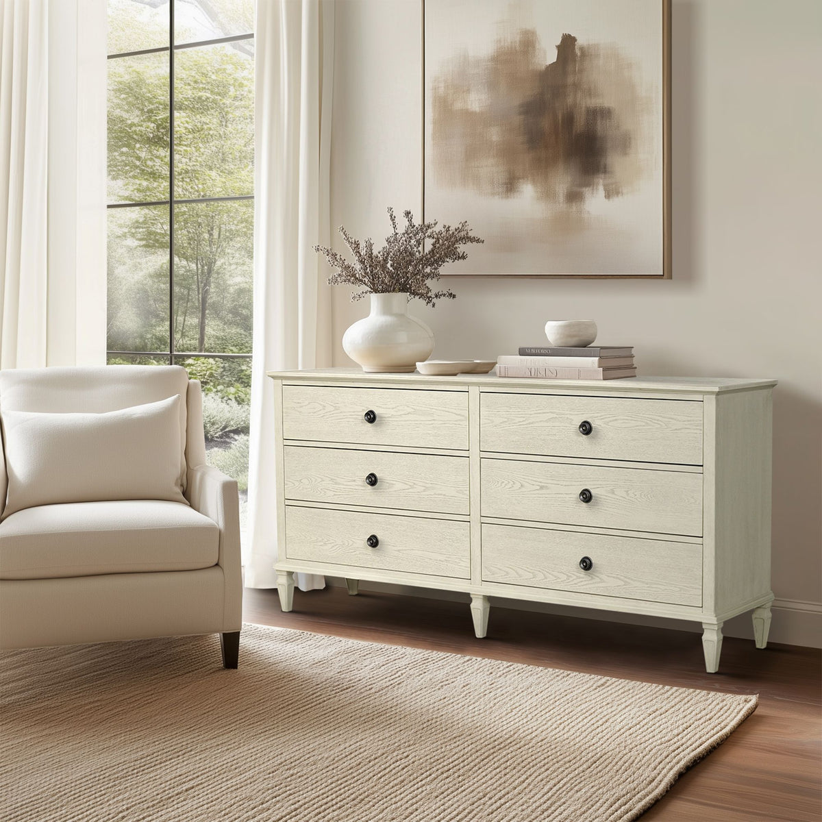 Victoria 6-drawer wood dresser (70") - Antique Cream