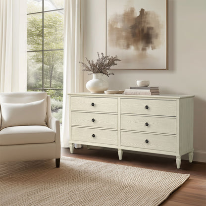 Victoria 6-drawer wood dresser (70") - Antique Cream