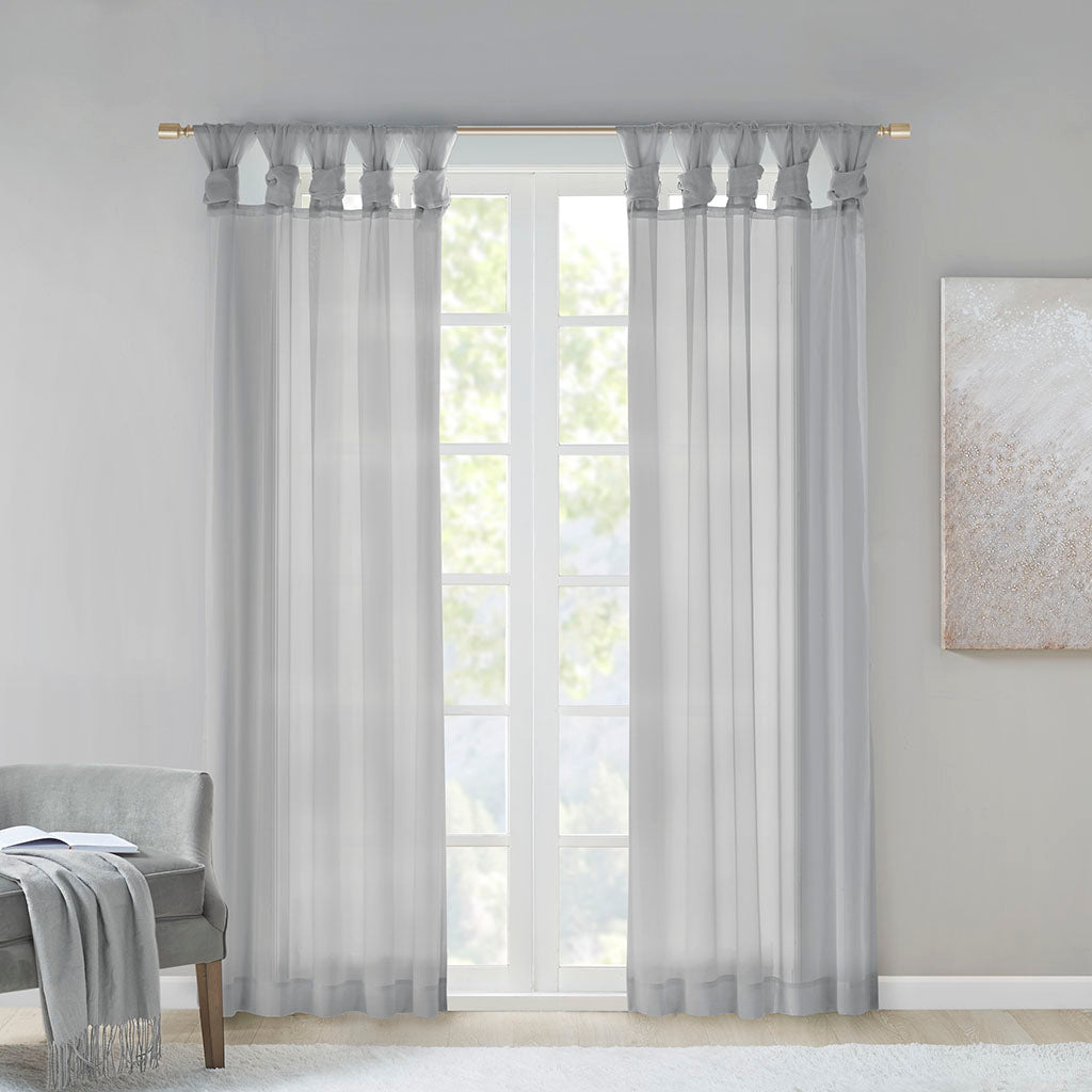 Ceres Twist Tab Voile Sheer Window Pair - Light Grey