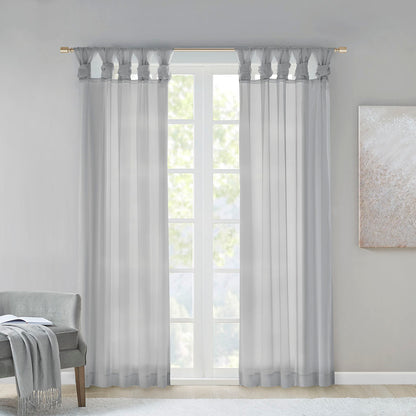 Ceres Twist Tab Voile Sheer Window Pair - Light Grey