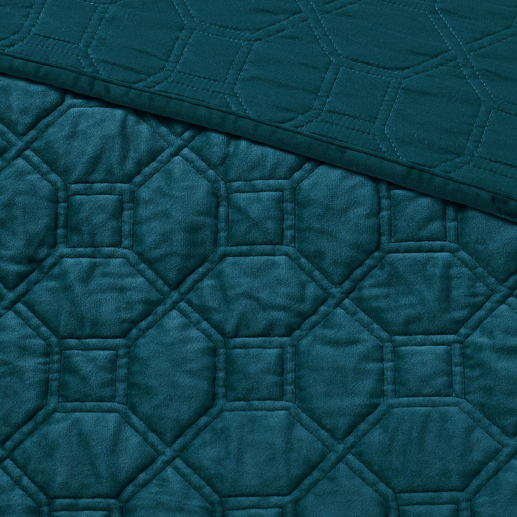 Harper 3 Piece Velvet Quilt Set - Teal