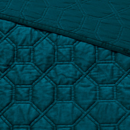 Harper 3 Piece Velvet Quilt Set - Teal