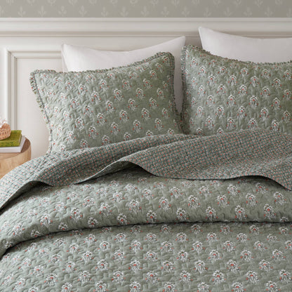 Linwood Ruffle Printed Quilt Set - Sage Green