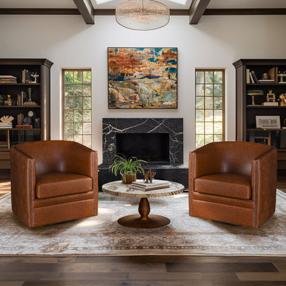 Capstone 360-degree Swivel Barrel chair with Tufting and Nail heads - Brown