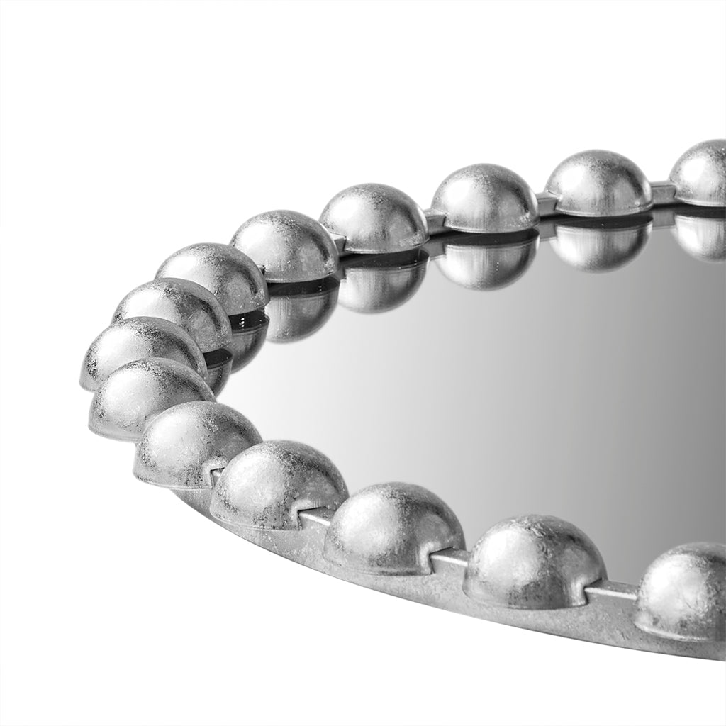 Marlowe Beaded Round Wall Mirror - Silver
