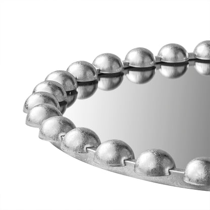 Marlowe Beaded Round Wall Mirror - Silver