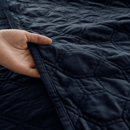 Harper 3 Piece Velvet Quilt Set - Navy