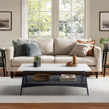 Parker Mid-century Coffee Table with Storage Shelf - Off-White/Black
