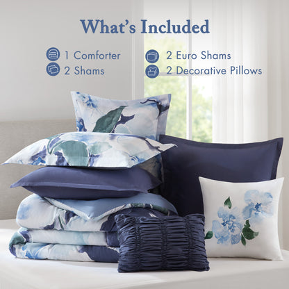 Shanti 7pcs Printed Comforter set - Blue