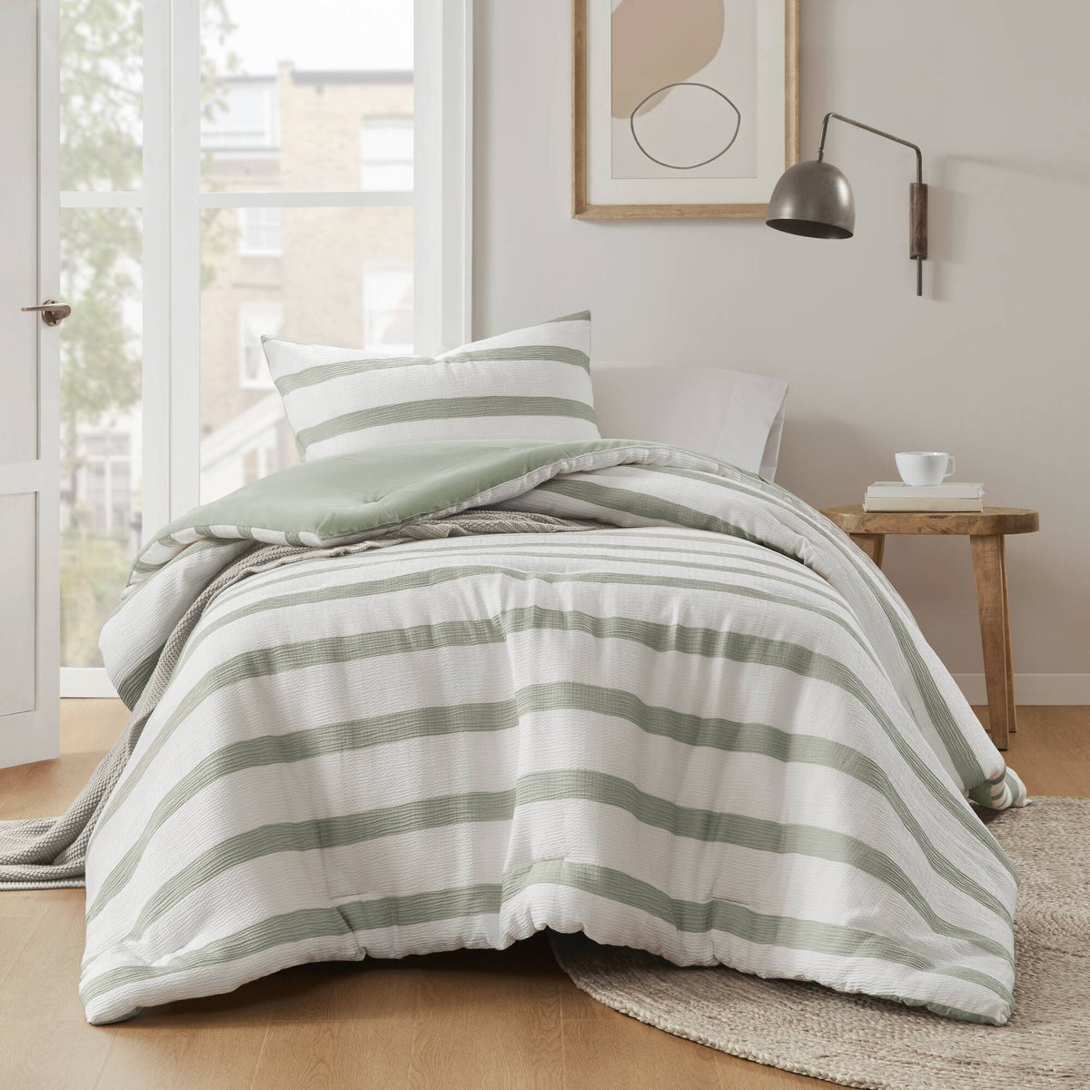Merritt Yarn-dyed Striped Comforter - Sage Green